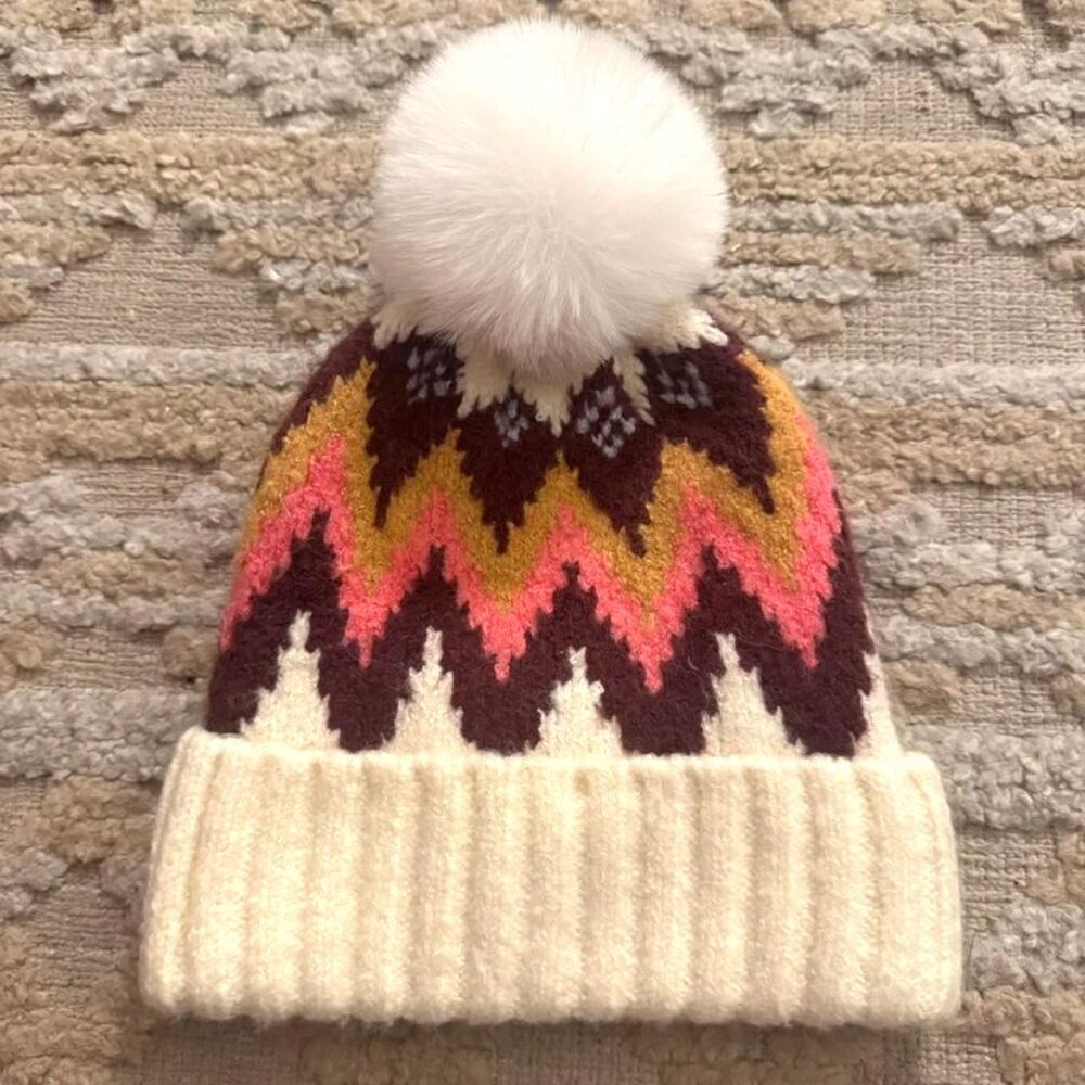 Aspen Fair Isle Knit Beanie Hat Pom Pom Winter Snowflake